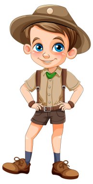 Üniformalı izci çocuk çizgi film karakteri çizimi