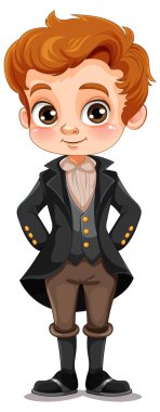 Regency dönemindeki yakışıklı Avrupalı çocuk çizgi film karakteri çizimi