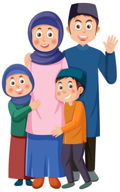 Müslüman Aile Çizgi Film Karakteri Çizimi