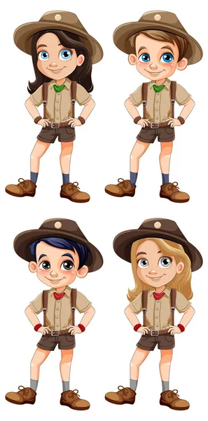 Uppsättning Pojke Och Flicka Scout Uniform Illustration — Stock vektor