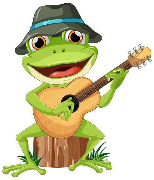 stock vector Green Frog Playing Guitar Vector illustration