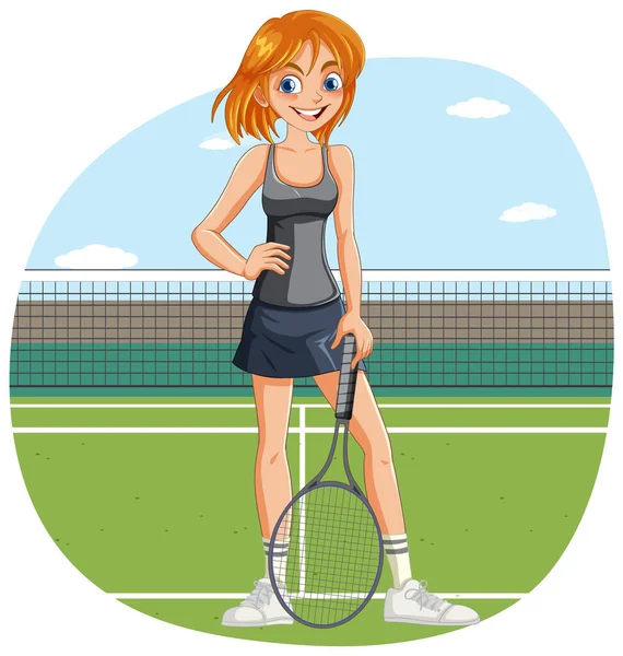 Jogadora Tênis Feminina Com Ilustração Raquete — Vetor de Stock