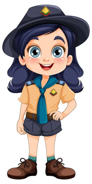Dívka Skautka Uniformě Kreslený Znak Ilustrace — Stockový vektor