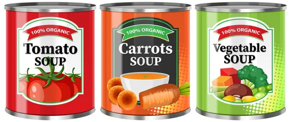Plantaardige Soep Voedsel Blikken Collectie Illustratie — Stockvector
