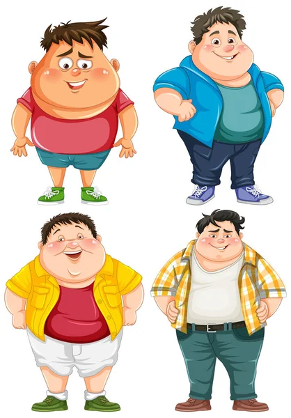 Set Overweight Male Cartoon Illustration — Stock Vector