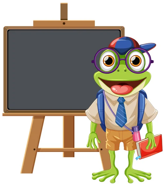 Student Frog Cartoon Character Empty Board — стоковий вектор