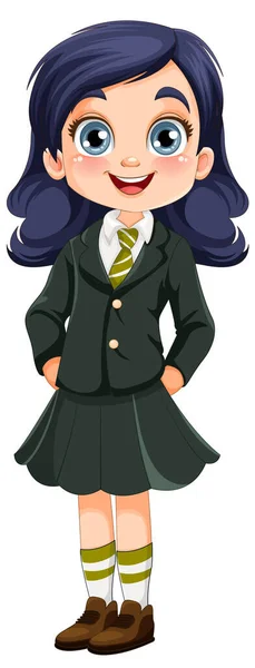 かわいい女の子学生漫画のキャラクターで学校制服イラスト — ストックベクタ
