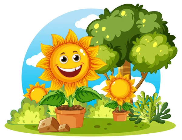 Ευτυχισμένο Ηλιοτρόπιο Χαμογελαστή Εικόνα Προσώπου — Διανυσματικό Αρχείο