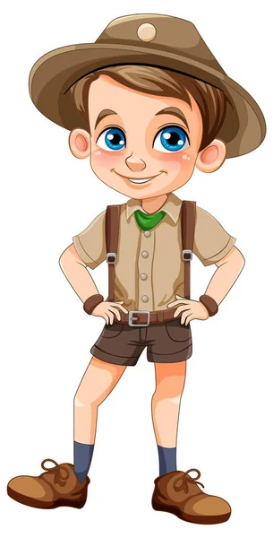 Boy Scout Uniforme Ilustración Personaje Dibujos Animados — Vector de stock