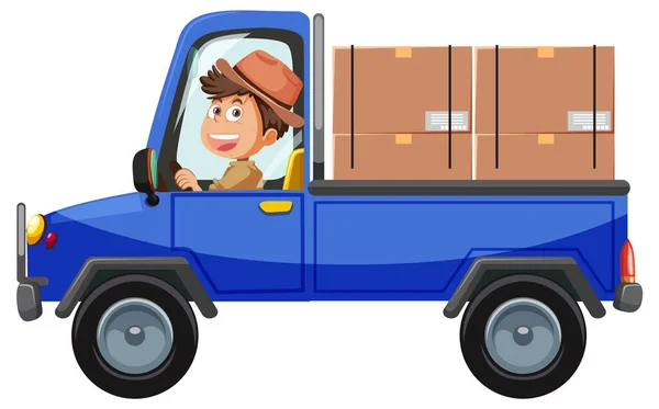 Een Levering Man Besturen Truck Illustratie — Stockvector