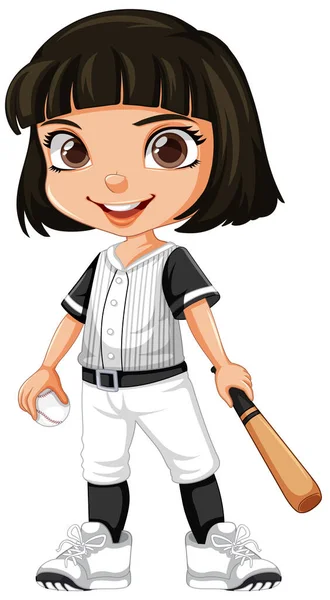 Chica Asiática Beisbolista Ilustración — Archivo Imágenes Vectoriales