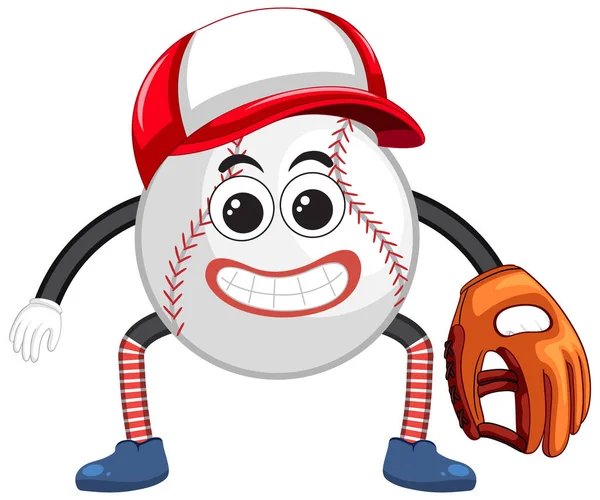 Baseball Postać Kreskówek Oczami Usta Ilustracji — Wektor stockowy