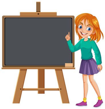 Boş çizgi film karakteri illüstrasyonunu gösteren sevimli bir kadın.