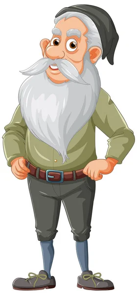 Oude Man Cartoon Karakter Met Lange Baard Illustratie — Stockvector