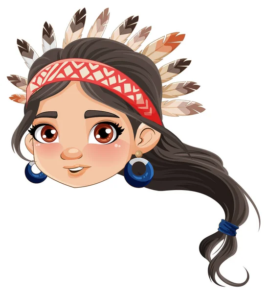 Female Native American Cartoon Head Illustration — Stock Vector