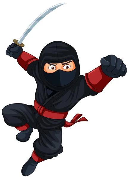 stock vector Ninja Jumping and Brandishing Sword illustration