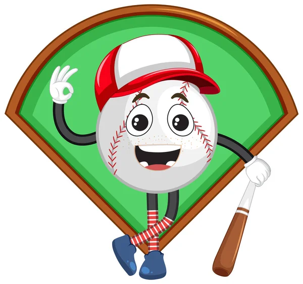 Baseball Cartoon Character Eyes Mouth Illustration — Stock Vector