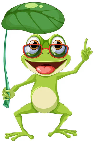 Ilustrasi Green Frog Wearing Glasses - Stok Vektor