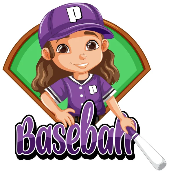 Cute Girl Baseball Tekst Ilustracji — Wektor stockowy