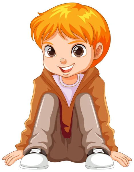 Cute Boy Cartoon Sitting Ground Floor Illustration — Stock Vector