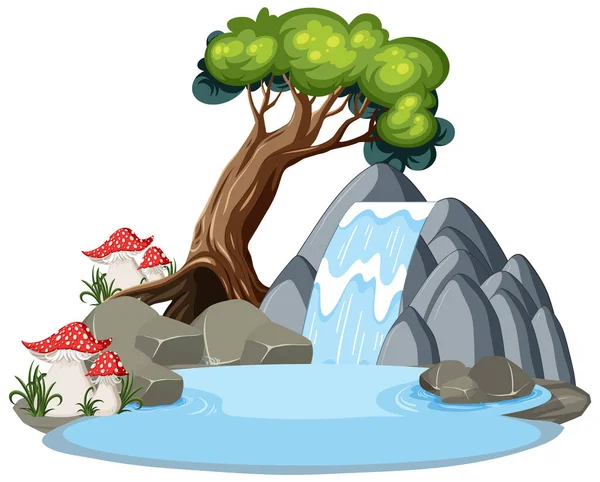 Vodopád Stromem Kresleném Stylu Ilustrace — Stockový vektor