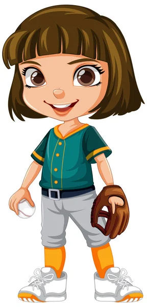Linda Chica Béisbol Jugador Dibujos Animados Personaje Ilustración — Archivo Imágenes Vectoriales
