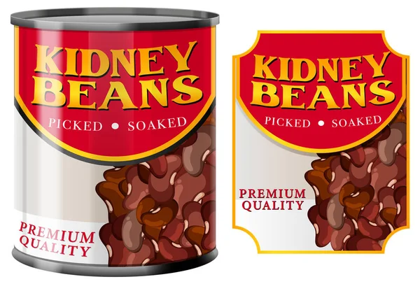ラベル付き食品缶の中の腎臓豆孤立イラスト — ストックベクタ