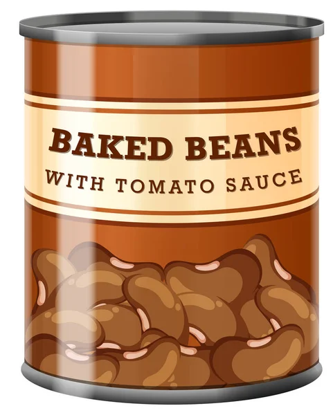 Bakade Bönor Med Tomatsås Mat Kan Illustrera — Stock vektor