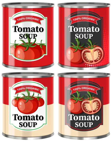 Tomatensoep Food Cans Verzameling Illustratie — Stockvector