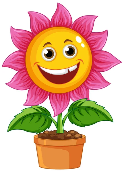 Cute Flower Pot Smiley Face Illustration — Stock Vector