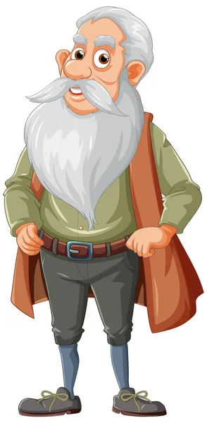 Oude Man Cartoon Karakter Met Lange Baard Illustratie — Stockvector