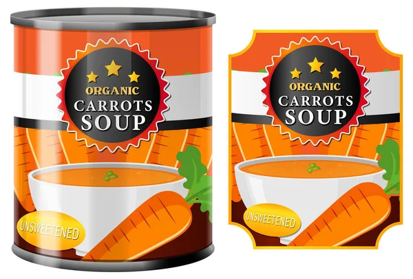 Sopa Cenoura Enlatada Orgânica Com Ilustração Etiqueta —  Vetores de Stock