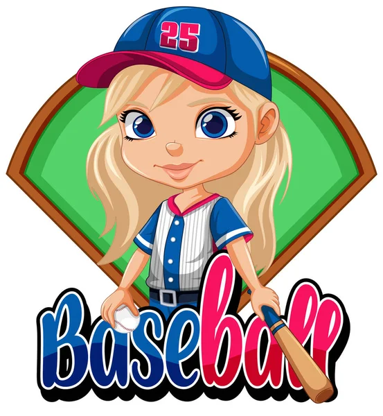 Cute Girl Baseball Tekst Ilustracji — Wektor stockowy