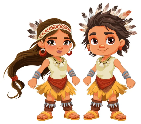 Native American Couple Cartoon Character Illustration — Stock Vector