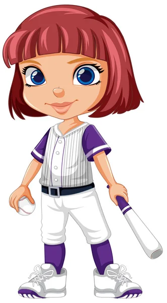 Cute Girl Baseball Player Cartoon Character Illustration — Stock Vector