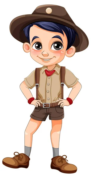 Boy Scout Uniforme Cartone Animato Personaggio Illustrazione — Vettoriale Stock