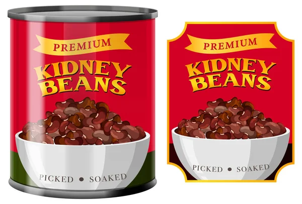 Feijões Kidney Lata Alimentos Com Etiqueta Ilustração Isolada — Vetor de Stock