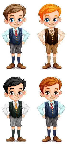 Uppsättning Pojke Olika Ras Skolan Uniform Illustration — Stock vektor