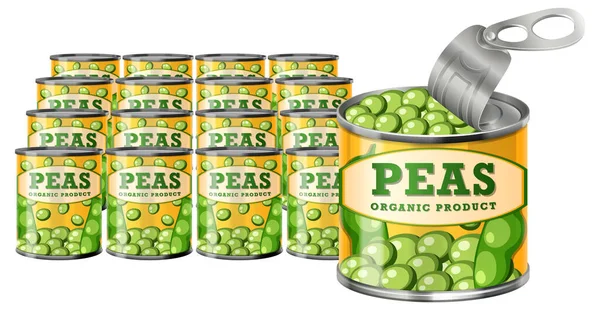 Organic Peas Can Product Marketing Illustration — Stock Vector