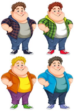 Farklı saç renginde mutlu tombul çocuk çizgi filmi