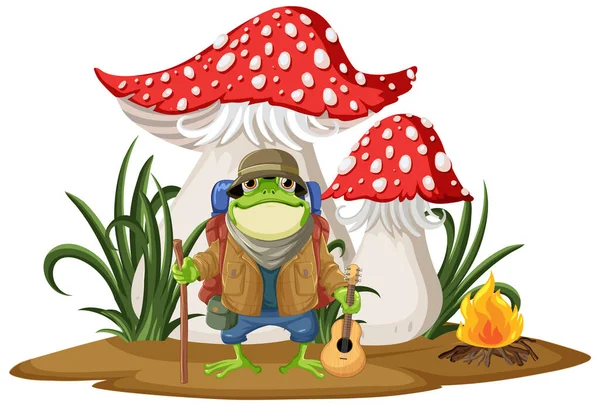 Abenteuerliche Zeichentrickfigur Frog Traveler — Stockvektor