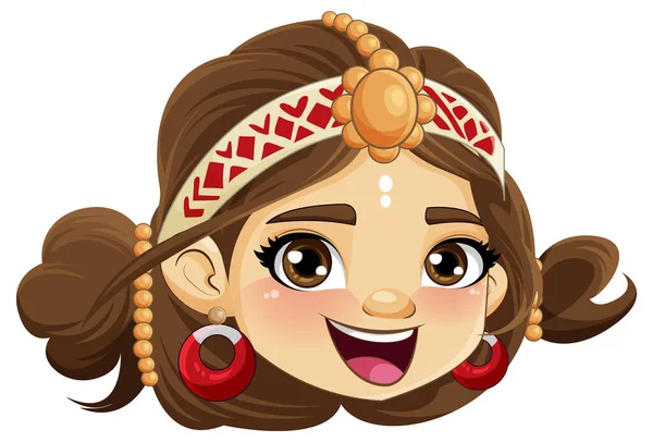 Indiase Vrouw Cartoon Karakter Gezicht Glimlachen Illustratie — Stockvector