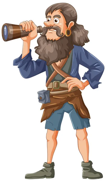 Piraten Cartoon Figur Isoliert Hält Fernglas Illustration — Stockvektor