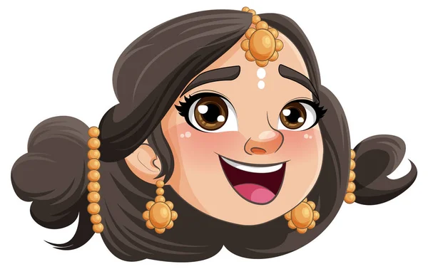 Индийская Женщина Персонаж Мультфильма Улыбающаяся Иллюстрация — стоковый вектор