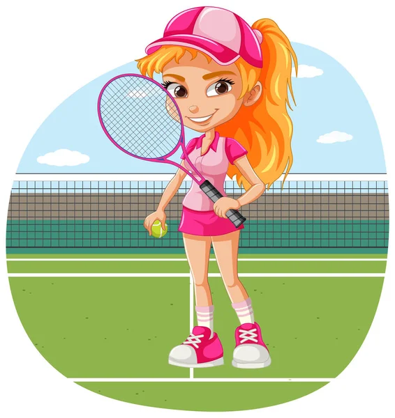 Tennisspielerin Auf Dem Tennisplatz Hintergrund Isolierte Illustration — Stockvektor