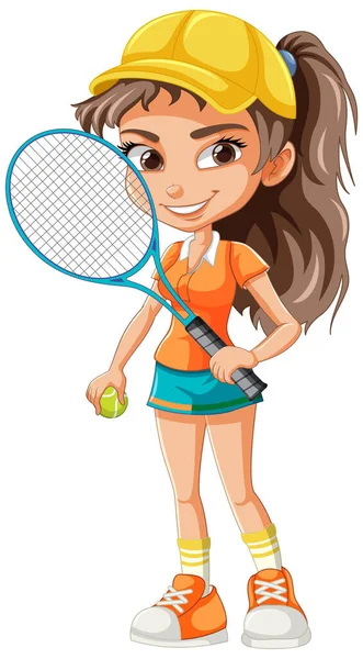 美しい女性テニスプレーヤー漫画のキャラクターイラスト — ストックベクタ