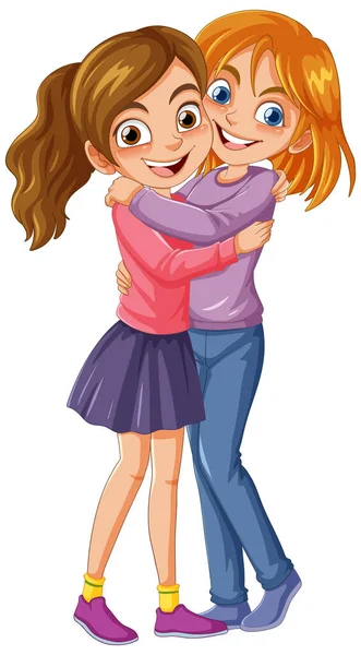 stock vector Female couple hugging cartoon character illustration