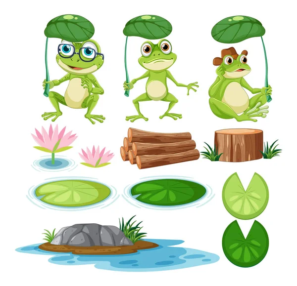 绿蛙卡通人物系列图解 — 图库矢量图片