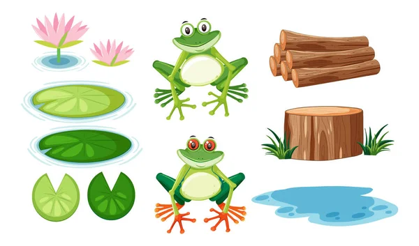 Ilustrasi Green Frog Cartoon Characters - Stok Vektor