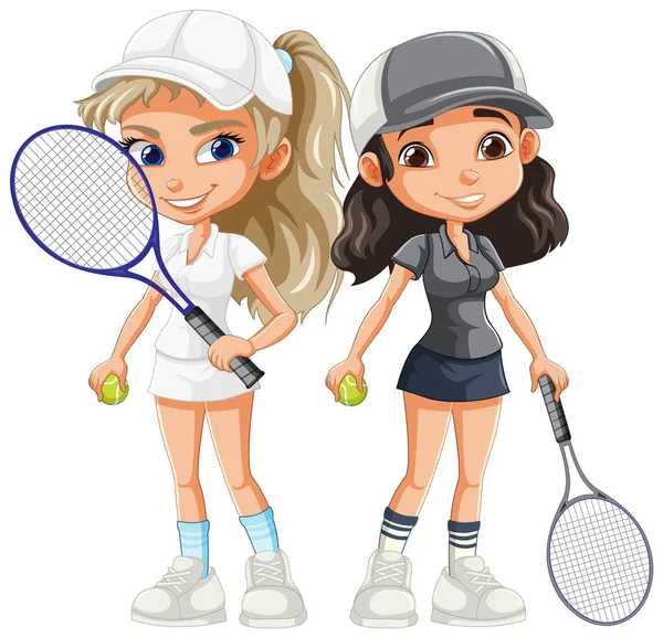 Belle Illustration Personnage Dessin Animé Joueur Tennis Féminin — Image vectorielle